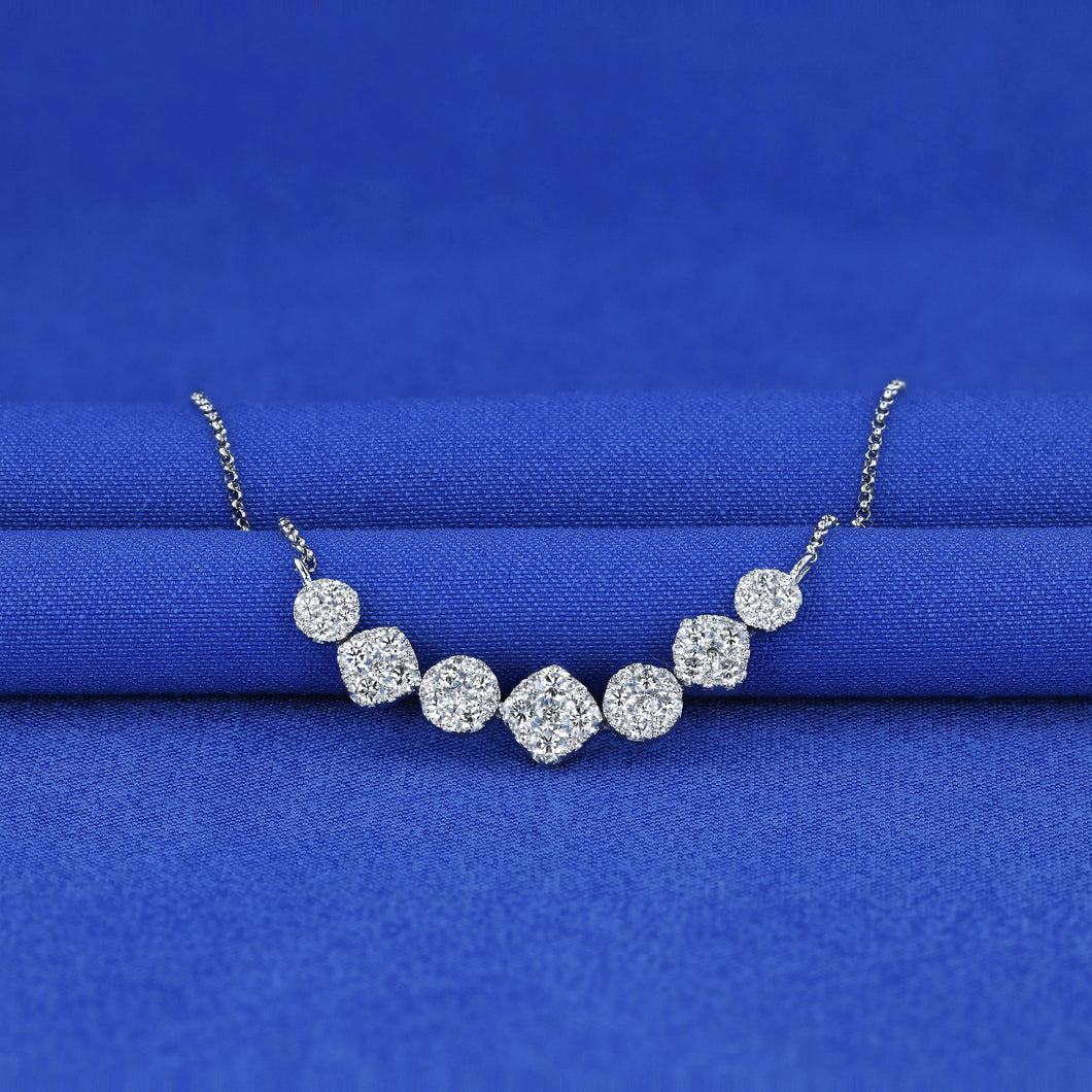 14k Solid Gold Genuine Natural Diamond Cluster Cushion Cut and Round Illusion Necklace for Women