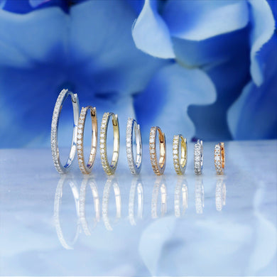 Single (Half Pair) 14k Solid Gold Genuine Diamond Front/Back Hoop Earring  for Women in White Yellow and Rose Gold