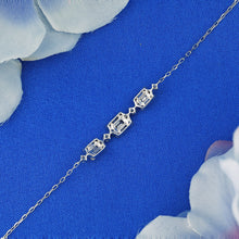 Load image into Gallery viewer, 18k White Gold Genuine Baguette and Round Diamond Chain Layering Minimalist Bracelet w/ Adjustable Drawstring Chain for Women
