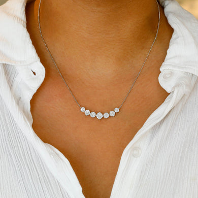 14k Solid Gold Genuine Natural Diamond Cluster Cushion Cut and Round Illusion Necklace for Women