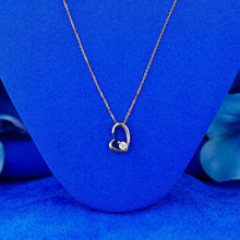 Load image into Gallery viewer, 14K Gold Genuine Small Heart Shaped Floating Diamond Minimalist Layering Stacking Necklace w/ Adjustable Drawstring Chain for Women
