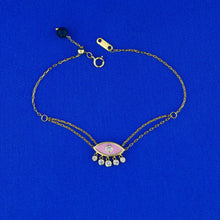 Load image into Gallery viewer, 18k Solid Gold Genuine Natural Diamond Evil Eye Enamel Chain Pink Black Yellow Stacking Layering Bracelet for Women Adjustable Length
