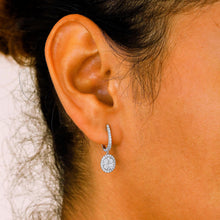 Load image into Gallery viewer, 14k Solid Gold Genuine Natural Diamond Oval Cluster Halo Dangle Drop Hoop Earring

