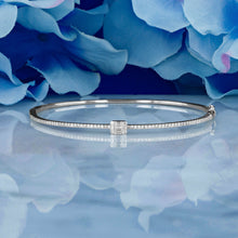 Load image into Gallery viewer, 14k Solid Gold Genuine Natural Diamond Baguette and Round Diamond Emerald Cut Look Statement Bangle for Women White Yellow Rose Gold
