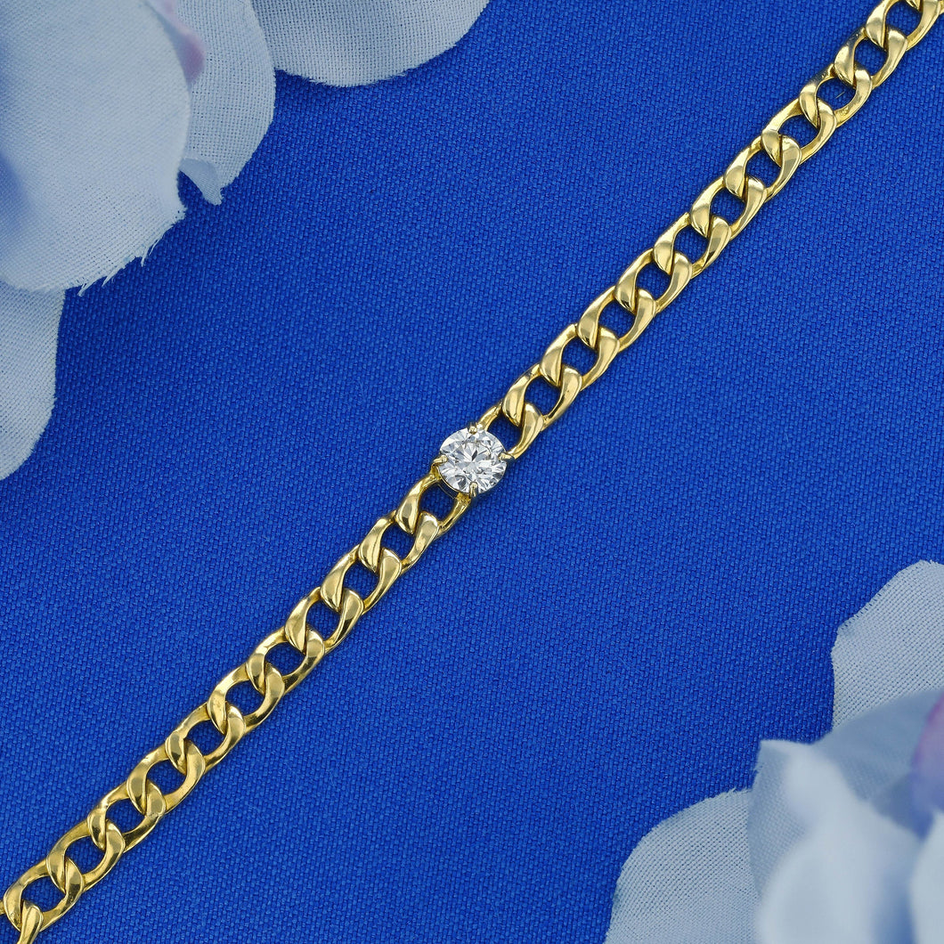 18k Solid Gold Genuine Natural Diamond Cuban Link Chain Bracelet for Women White Yellow Rose