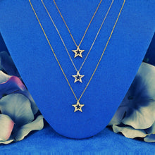 Load image into Gallery viewer, 18k Solid Gold Genuine Natural Diamond Open Star Layering Necklace w/ Adjustable Drawstring Chain
