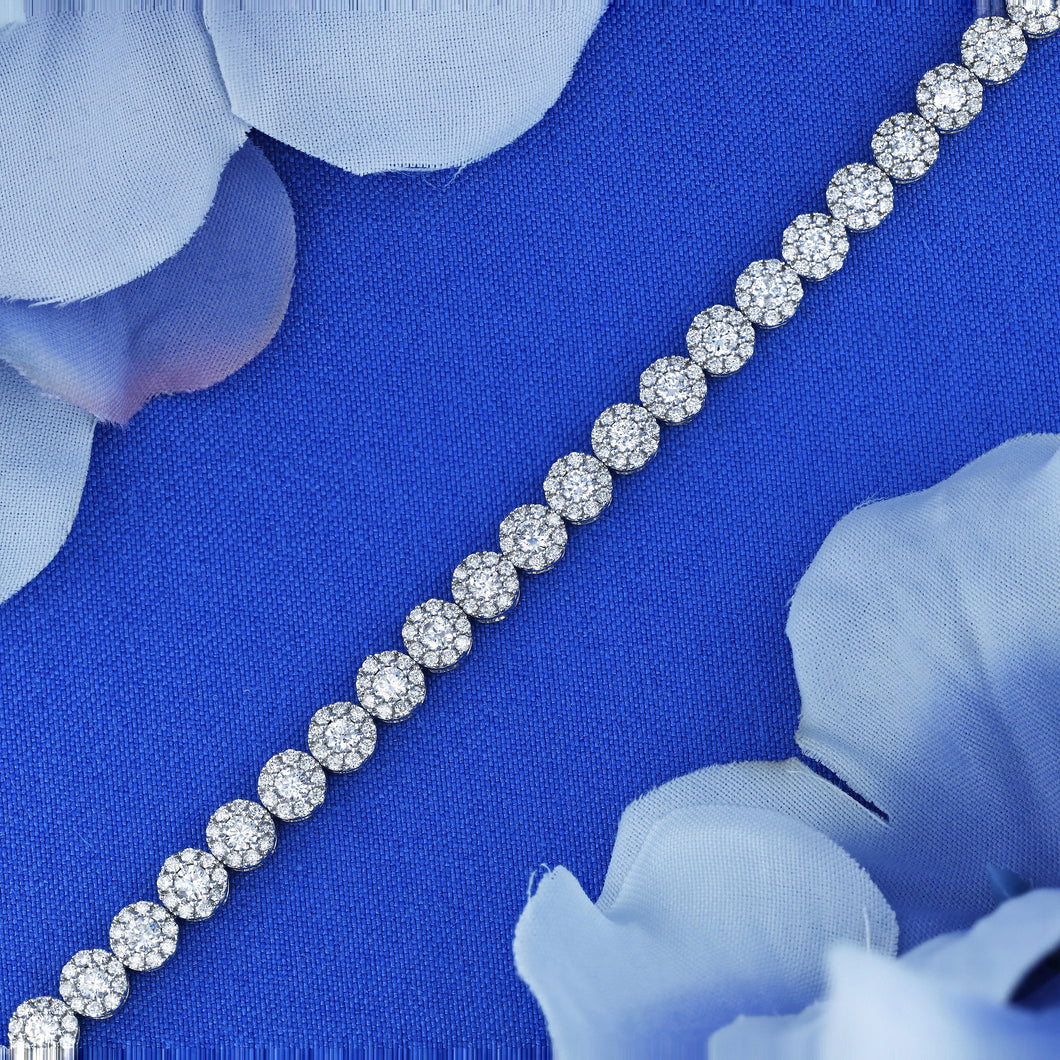 14k Solid White Gold Genuine Natural Diamond 3ct High Quality Cluster Tennis Bracelet for Women