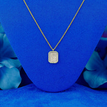 Load image into Gallery viewer, 14k Solid Gold Genuine Natural Diamond Pave Rectangle Small Dog Tag Pendant and Chain with Rope Frame
