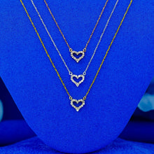 Load image into Gallery viewer, 14k Gold Genuine Diamond Open Heart Necklace Pendant with Adjustable Chain in White Yellow or Rose Gold for Women or Girls
