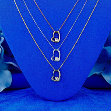 Load image into Gallery viewer, 14K Gold Genuine Small Heart Shaped Floating Diamond Minimalist Layering Stacking Necklace w/ Adjustable Drawstring Chain for Women
