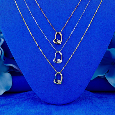 14K Gold Genuine Small Heart Shaped Floating Diamond Minimalist Layering Stacking Necklace w/ Adjustable Drawstring Chain for Women
