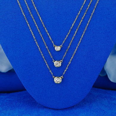 14k Solid Gold Natural Diamond Bezel Pendant Necklace w/ Chain | Minimalist Jewelry for Women