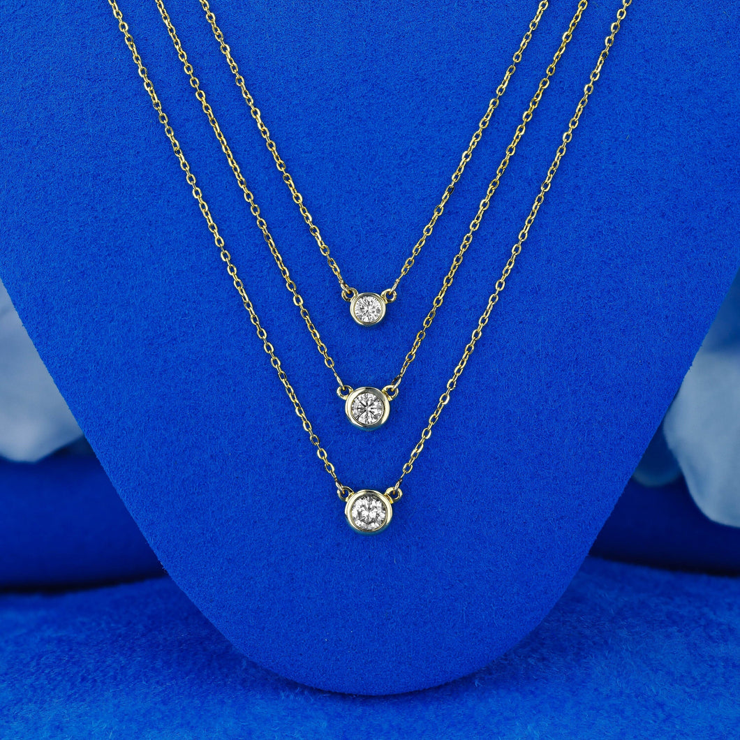 14k Solid Gold Natural Diamond Bezel Pendant Necklace w/ Chain | Minimalist Jewelry for Women