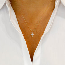 Load image into Gallery viewer, 14k Solid Gold Small Natural Diamond Cross Pendant Necklace .10ct W/ Chain | Minimalist Diamond Cross | Diamond Religious Christian Jewelry

