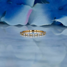 Load image into Gallery viewer, 14k Gold Genuine Diamond Thin Distance Promise Stack Ring Band w/ 9 High Quality Diamonds in White Yellow or Rose Gold for Women or Girls
