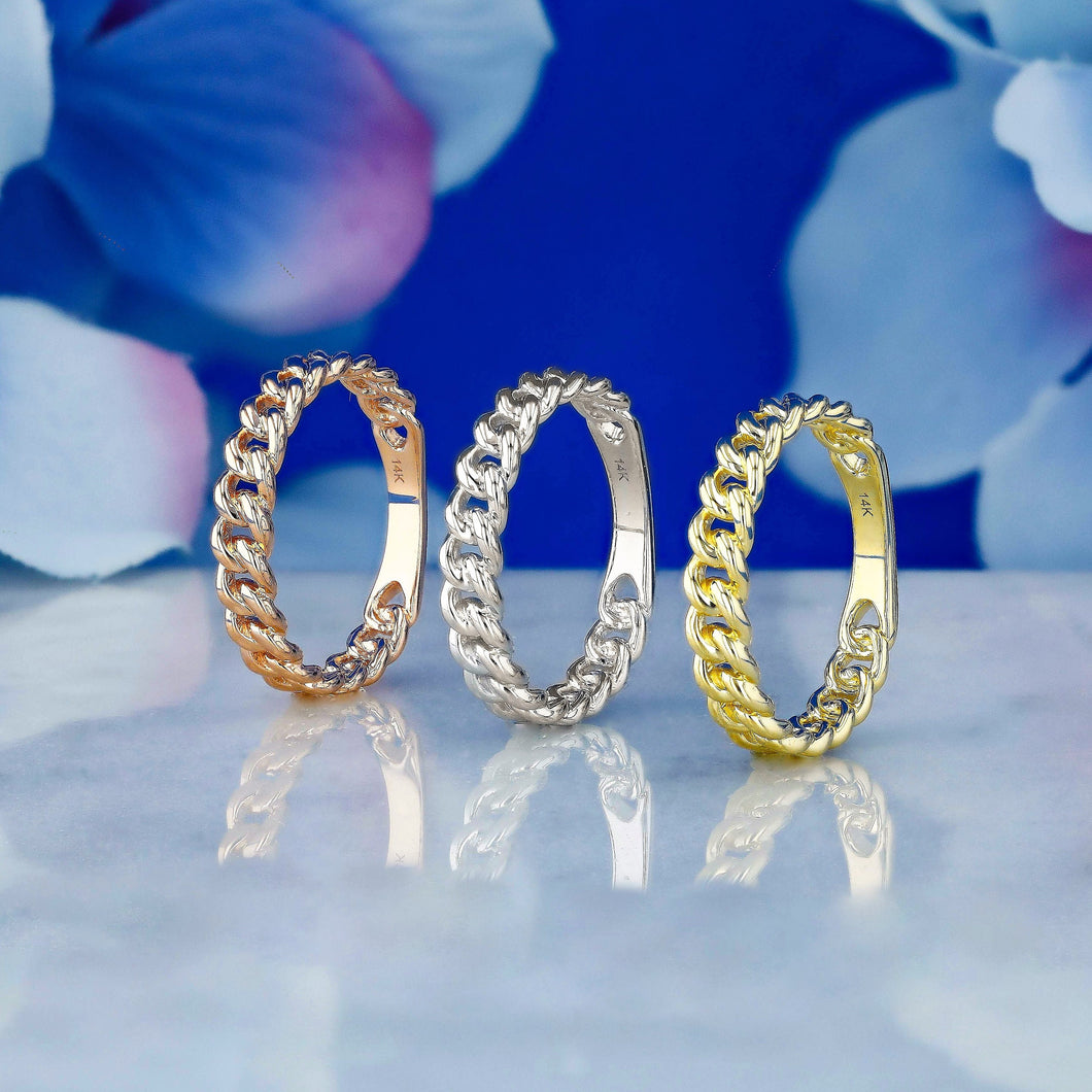 14k Solid Gold Cuban Curb Link Stacking Band Ring