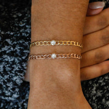 Load image into Gallery viewer, 18k Solid Gold Genuine Natural Diamond Cuban Link Chain Bracelet for Women White Yellow Rose
