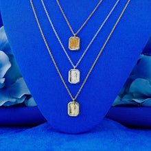 Load image into Gallery viewer, 14k Solid Gold Genuine Natural Diamond Pave Rectangle Small Dog Tag Pendant and Chain with Rope Frame
