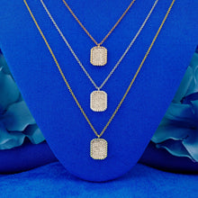 Load image into Gallery viewer, 14k Solid Gold Genuine Natural Diamond Pave Rectangle Small Dog Tag Pendant and Chain with Rope Frame
