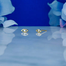 Load image into Gallery viewer, Single (Half Pair) 14k Solid Gold Natural Diamond Small Evil Eye Stud Earring

