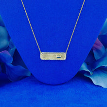 Load image into Gallery viewer, 14k Solid Gold Natural Diamond ID Bar Style Necklace with Diamond Border and Baguette
