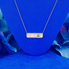 Load image into Gallery viewer, 14k Solid Gold Natural Diamond ID Bar Style Necklace with Diamond Border and Baguette
