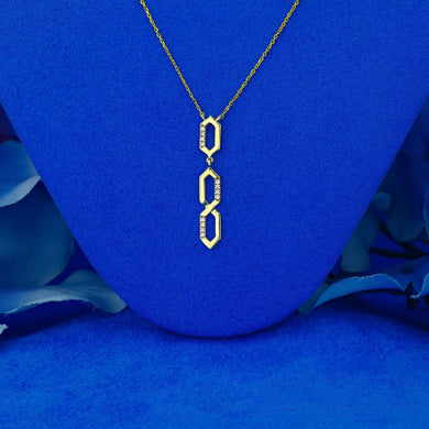 14k Solid Gold Natural Diamond Dainty Figure Eight Drop Necklace w/ Adjustable Length Chain for Women