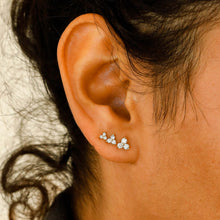Load image into Gallery viewer, Single (Half Pair) 14k Solid Gold Natural Diamond 3 Stone Trio Triangle Cluster Stud Earrings
