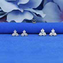 Load image into Gallery viewer, Single (Half Pair) 14k Solid Gold Natural Diamond 3 Stone Trio Triangle Cluster Stud Earrings
