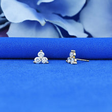 Load image into Gallery viewer, Single (Half Pair) 14k Solid Gold Natural Diamond 3 Stone Trio Triangle Cluster Stud Earrings
