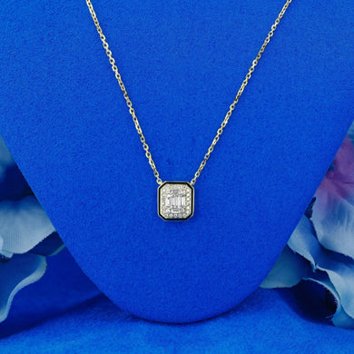 14k Solid Gold Natural Diamond Baguette with Enamel Rectangle Adjustable Choker Necklace