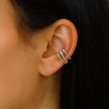 Load image into Gallery viewer, Single (Half Pair) 14k Solid Gold Genuine Natural Baguette Diamond Non-Pierce Beaded Ear Cuff
