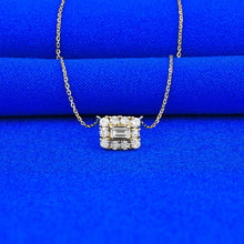 Load image into Gallery viewer, 18k Solid Gold Genuine Natural Emerald Cut Diamond with Halo Necklace for Women with Adjustable Drawstring Chain
