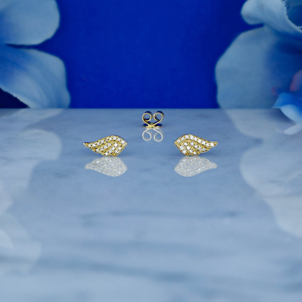 Single (Half Pair) 14k Gold Genuine Pave Diamond Angel Wing Stud Earrings