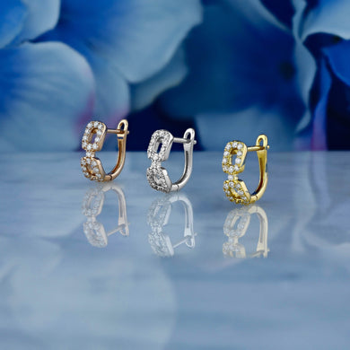 Single (Half Pair) 18k Solid Gold Genuine Natural Diamond Link Design Huggy Hoop Earring