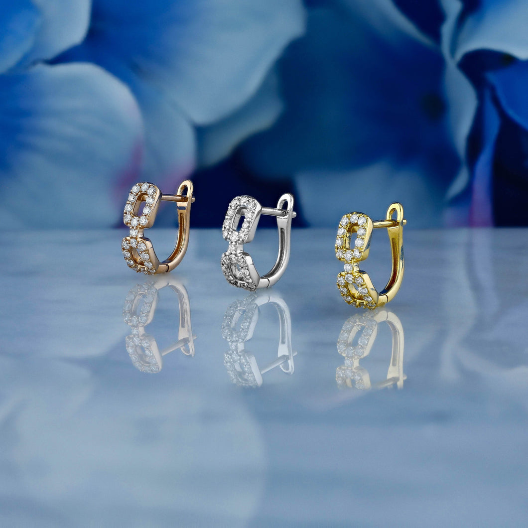 Single (Half Pair) 18k Solid Gold Genuine Natural Diamond Link Design Huggy Hoop Earring