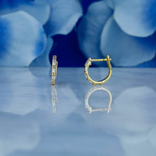 Load image into Gallery viewer, Single (Half Pair) 18k Solid Gold Genuine Natural Baguette Diamond 10.75mm Huggy Hoop Earrings
