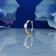 Load image into Gallery viewer, Single (Half Pair) 14k Solid Gold Genuine Natural Baguette Diamond Non-Pierce Beaded Ear Cuff
