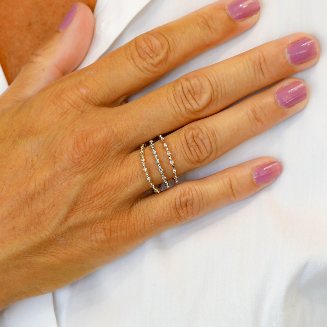 14k Gold Genuine Diamond Thin Distance Promise Stack Ring Band w/ 9 High Quality Diamonds in White Yellow or Rose Gold for Women or Girls