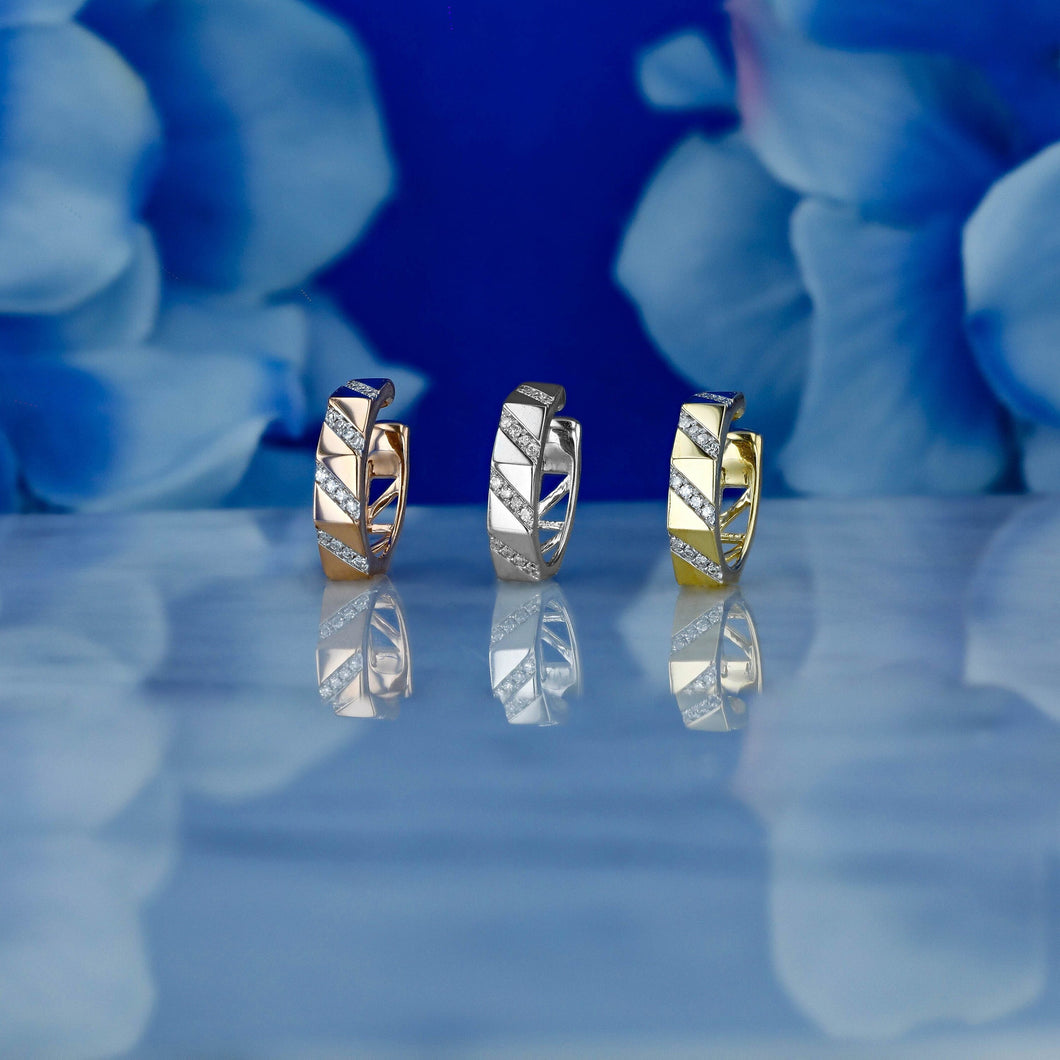 Single (Half Pair) 14k Solid Gold Genuine Natural Diamond Non-Pierce Striped Ear Cuff