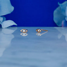 Load image into Gallery viewer, Single (Half Pair) 14k Solid Gold Natural Diamond Small Evil Eye Stud Earring
