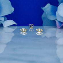 Load image into Gallery viewer, Single (Half Pair) 14k Solid Gold Natural Diamond Small Evil Eye Stud Earring
