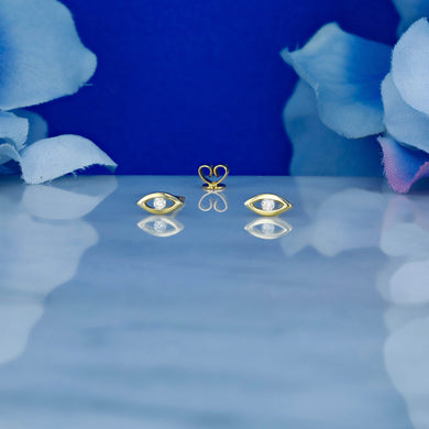 Single (Half Pair) 14k Solid Gold Natural Diamond Small Evil Eye Stud Earring