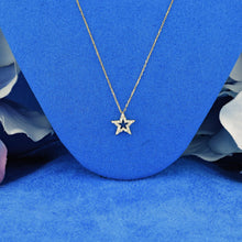 Load image into Gallery viewer, 18k Solid Gold Genuine Natural Diamond Open Star Layering Necklace w/ Adjustable Drawstring Chain

