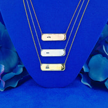 Load image into Gallery viewer, 14k Solid Gold Natural Diamond ID Bar Style Necklace with Diamond Border and Baguette
