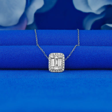 14k Solid White Gold Genuine Natural Diamond Baguette Pendant Necklace with Adjustable Chain for Women
