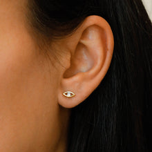 Load image into Gallery viewer, Single (Half Pair) 14k Solid Gold Natural Diamond Small Evil Eye Stud Earring

