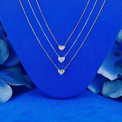 18K Solid Gold .20ct Natural Diamond Heart Shaped Solitaire Bezel Set Necklace w/ Adjustable Drawstring Chain
