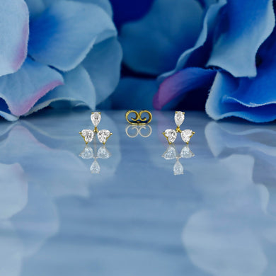 Single (Half Pair) 18k Solid Gold Genuine Natural Diamond  Heart and Pear Shape Stud Earring