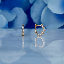 Load image into Gallery viewer, Single (Half Pair) 18k Solid Gold Genuine Natural Baguette Diamond 10.75mm Huggy Hoop Earrings
